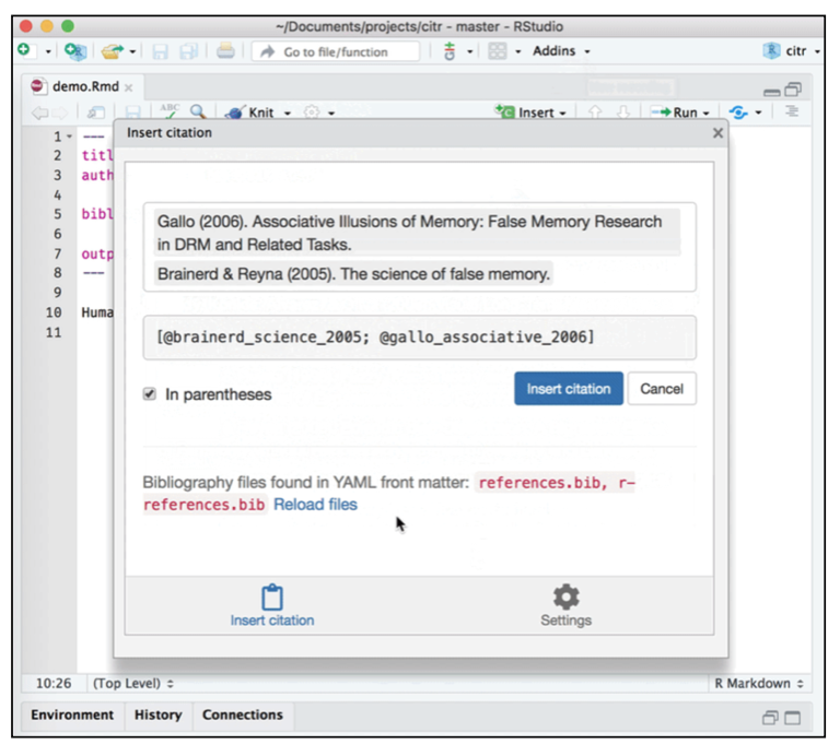Screenshot of the citr package.