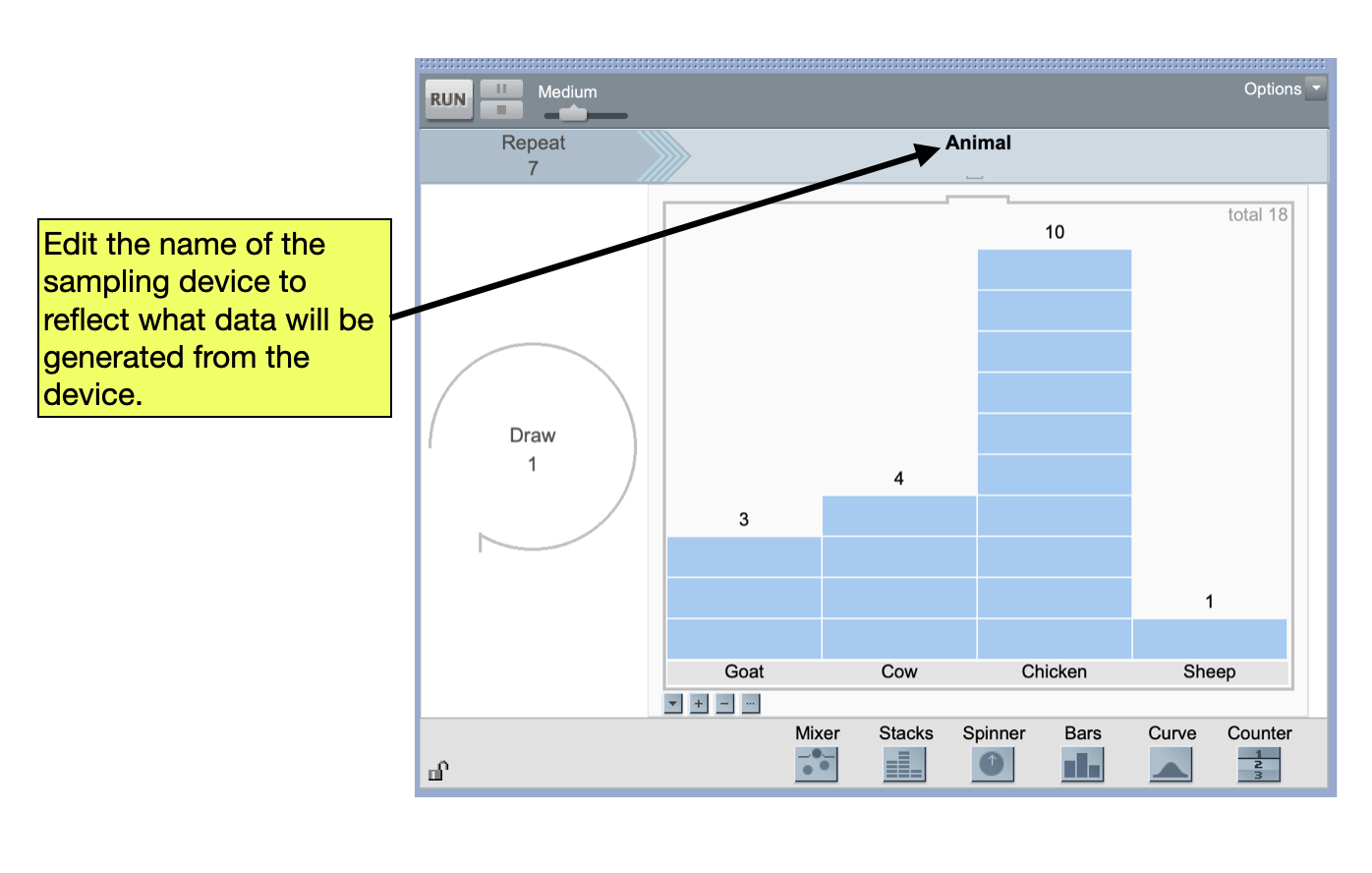 Edit the name of the sampling device to reflect the data that will be generated in the simulation.