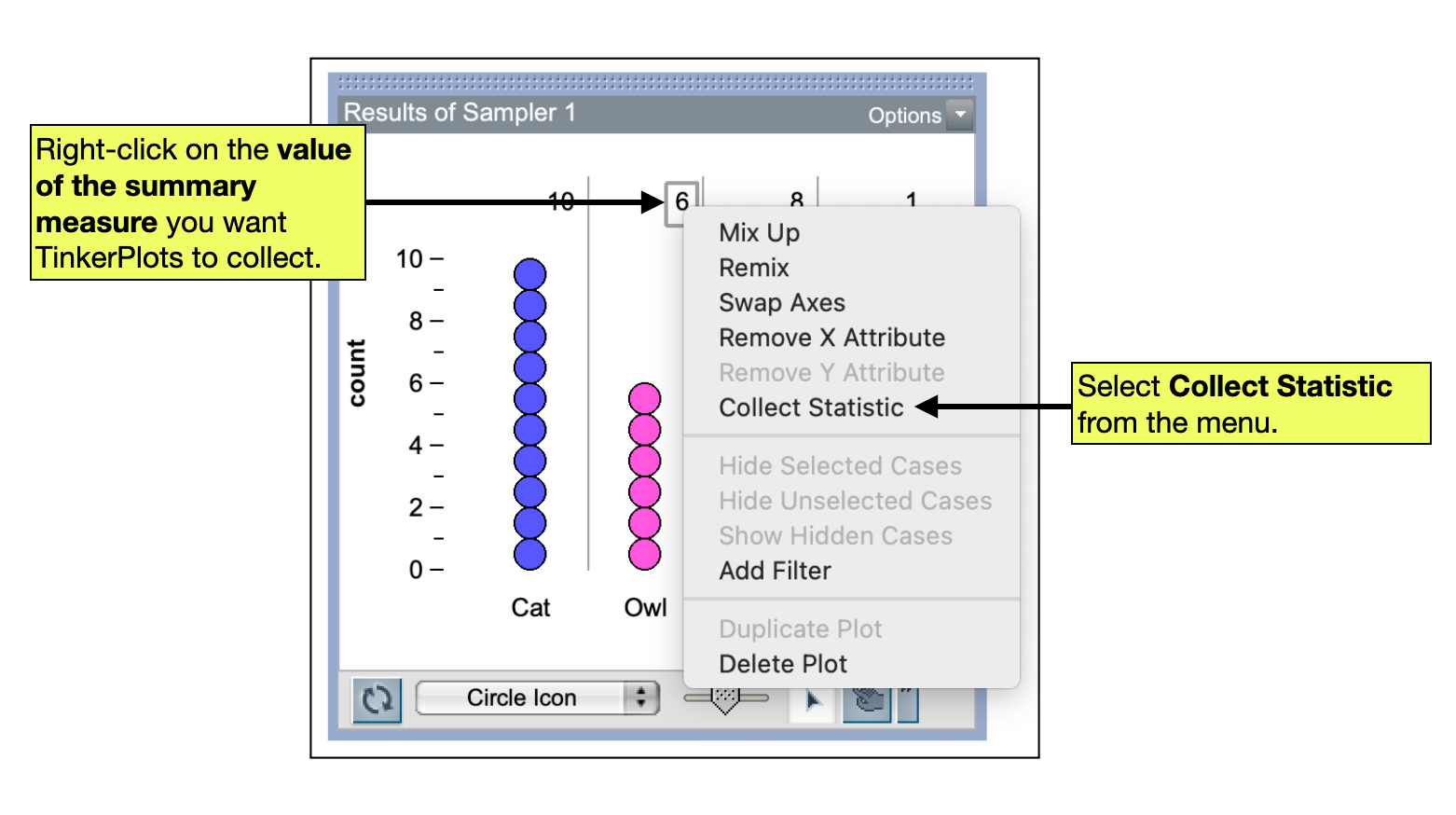 Collecting a summary measure from the plot of the first trial.
